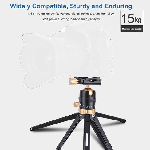 Yunseity Desktop Tripod Stand, Adjustable 35 70 Dual Angle 130 200mm Height 360 Rotating Base with Arca S Plate, for DSLR Mirrorless Camera Vlog Video Photography (Gold) in Kuwait
