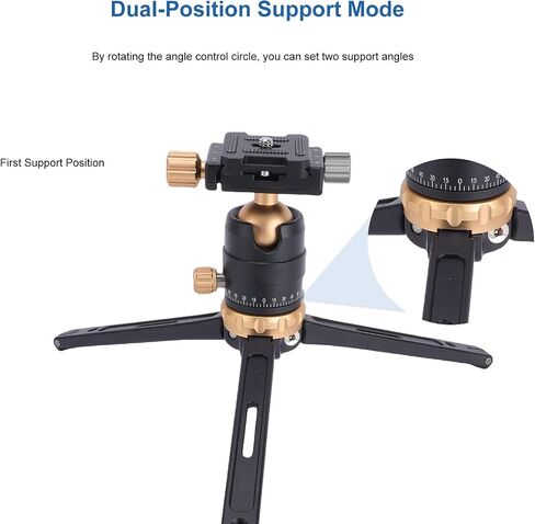 Yunseity Desktop Tripod Stand, Adjustable 35 70 Dual Angle 130 200mm Height 360 Rotating Base with Arca S Plate, for DSLR Mirrorless Camera Vlog Video Photography (Gold) in Kuwait