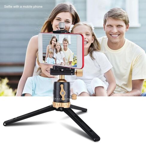 Yunseity Desktop Tripod Stand, Adjustable 35 70 Dual Angle 130 200mm Height 360 Rotating Base with Arca S Plate, for DSLR Mirrorless Camera Vlog Video Photography (Gold) in Kuwait