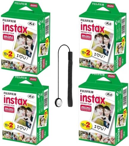 Fujifilm Instax Mini Instant Film for Mini Cameras, White, Credit Card Size with Free Bonus Cap Keeper - 4 x Twin Packs in Kuwait