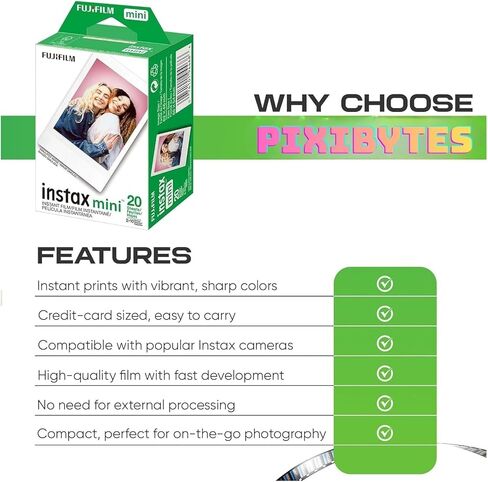Fujifilm Instax Mini Instant Film for Mini Cameras, White, Credit Card Size with Free Bonus Cap Keeper - 4 x Twin Packs in Kuwait