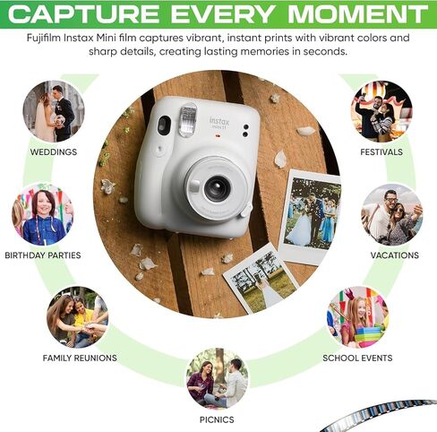 Fujifilm Instax Mini Instant Film for Mini Cameras, White, Credit Card Size with Free Bonus Cap Keeper - 4 x Twin Packs in Kuwait