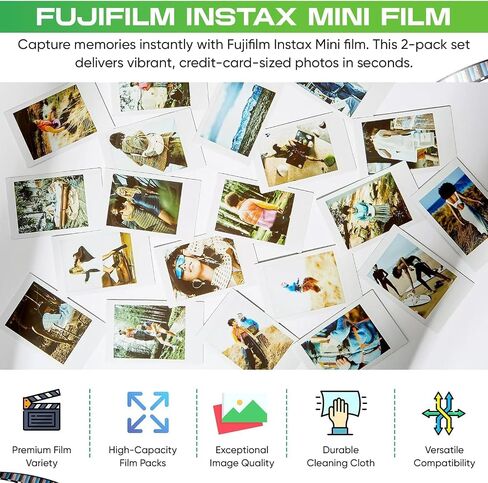Fujifilm Instax Mini Instant Film for Mini Cameras, White, Credit Card Size with Free Bonus Cap Keeper - 4 x Twin Packs in Kuwait