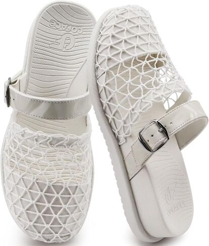 COFACE Orthotic Sandals For Women With Plantar Fasciitis Arch Support Ladies Breathable Mesh Mules Closed Toe Slip-on Loafers Slides Summer Outfits Platform Heel Cushion Office Clogs, Off White US10 in Kuwait