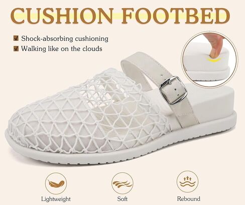 COFACE Orthotic Sandals For Women With Plantar Fasciitis Arch Support Ladies Breathable Mesh Mules Closed Toe Slip-on Loafers Slides Summer Outfits Platform Heel Cushion Office Clogs, Off White US10 in Kuwait
