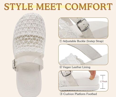 COFACE Orthotic Sandals For Women With Plantar Fasciitis Arch Support Ladies Breathable Mesh Mules Closed Toe Slip-on Loafers Slides Summer Outfits Platform Heel Cushion Office Clogs, Off White US10 in Kuwait
