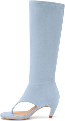 Women's Open Toe Knee High Thong Boots Kitten Low Heeled Sandals | Thong Sandals,Kitty Heels,Cute Summer Fall Winter Flip Flops, Comfy Dress Suede Knee High Boots in Kuwait