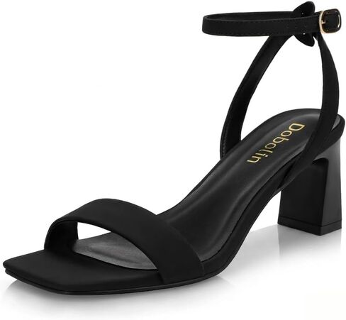 Wide Width Women's Heeled Sandals 2.64-inch Strappy Low Chunky Heel | Comfortable Block Square Open Toe Ankle Strap Women Dress Shoes Wedding Bridesmaid Prom Party Daily Office in Kuwait