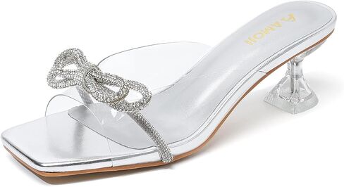 Amoji Women's 2 Inch Kitten Heels Rhinestone Clear Slip On Heeled Sandal 346 in Kuwait