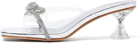 Amoji Women's 2 Inch Kitten Heels Rhinestone Clear Slip On Heeled Sandal 346 in Kuwait