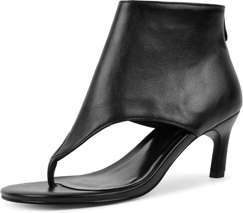 VERISSON Women's Black Thong Sandals 2.5 IN Kitten Heel Ankle Cuff Rear Zip Shoes Open Toe Booties in Kuwait