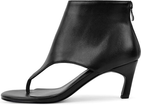 VERISSON Women's Black Thong Sandals 2.5 IN Kitten Heel Ankle Cuff Rear Zip Shoes Open Toe Booties in Kuwait