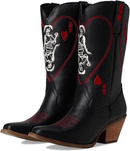 Dingo Womens Queen A Hearts Round Toe Embroidered Casual Boots Mid Calf Mid Heel 2-3" in Saudi Arabia