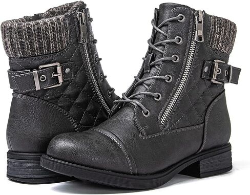 GLOBALWIN Women's Combat Boots Lace Up Boots For Women Ankle Booties With Low Heel Fashion Dressy Short Boots in Kuwait