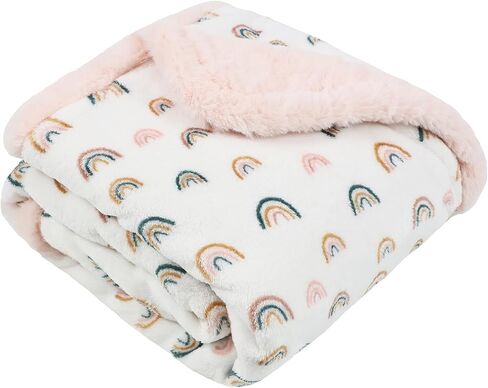 Rainbow Baby Blankets for Girls - 30x40 Inches | Cute Design with Rabbit Faux Fur Backing ,Ultra Soft Cozy Fluffy Infant Newborn Toddler Blankets for Stroller Crib in Kuwait