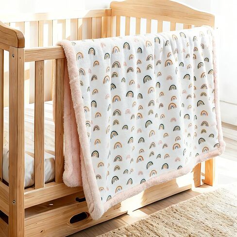 Rainbow Baby Blankets for Girls - 30x40 Inches | Cute Design with Rabbit Faux Fur Backing ,Ultra Soft Cozy Fluffy Infant Newborn Toddler Blankets for Stroller Crib in Kuwait