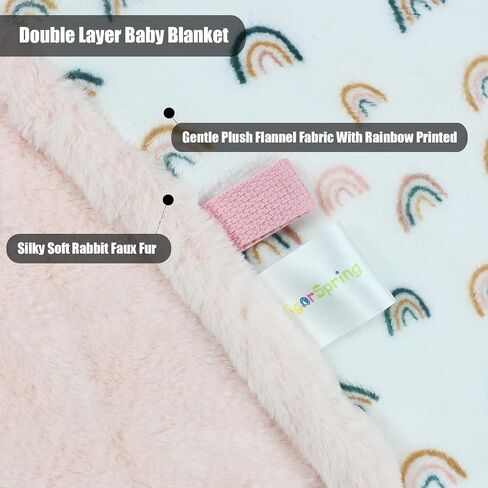 Rainbow Baby Blankets for Girls - 30x40 Inches | Cute Design with Rabbit Faux Fur Backing ,Ultra Soft Cozy Fluffy Infant Newborn Toddler Blankets for Stroller Crib in Kuwait