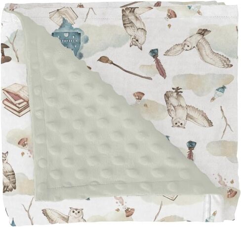 Vintage Wizard Owls Baby Blankets for Girl Boy Witch Hat Books Castle Clouds Soft Mink Dotted Backing Double Layer Receiving Blanket Magics Wizard Universe Bed Throws for Newborn Toddler Crib 30x40 in Kuwait