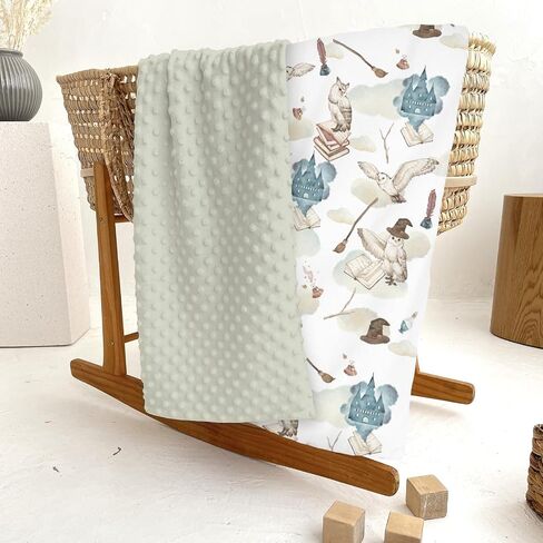 Vintage Wizard Owls Baby Blankets for Girl Boy Witch Hat Books Castle Clouds Soft Mink Dotted Backing Double Layer Receiving Blanket Magics Wizard Universe Bed Throws for Newborn Toddler Crib 30x40 in Kuwait