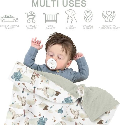 Vintage Wizard Owls Baby Blankets for Girl Boy Witch Hat Books Castle Clouds Soft Mink Dotted Backing Double Layer Receiving Blanket Magics Wizard Universe Bed Throws for Newborn Toddler Crib 30x40 in Kuwait