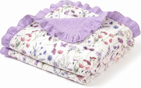 Flounce Muslin Baby Blanket for Girls Boys, 100% Cotton Crib Swaddle Blankets, Blanket for Infant Toddler 40 x 36 Inch Soft and Lightweight Nursery Swaddling Wrap(Floral) in Kuwait