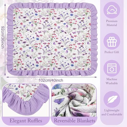 Flounce Muslin Baby Blanket for Girls Boys, 100% Cotton Crib Swaddle Blankets, Blanket for Infant Toddler 40 x 36 Inch Soft and Lightweight Nursery Swaddling Wrap(Floral) in Kuwait
