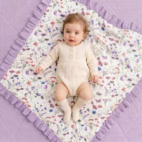 Flounce Muslin Baby Blanket for Girls Boys, 100% Cotton Crib Swaddle Blankets, Blanket for Infant Toddler 40 x 36 Inch Soft and Lightweight Nursery Swaddling Wrap(Floral) in Kuwait