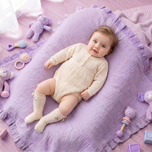 Flounce Muslin Baby Blanket for Girls Boys, 100% Cotton Crib Swaddle Blankets, Blanket for Infant Toddler 40 x 36 Inch Soft and Lightweight Nursery Swaddling Wrap(Floral) in Kuwait