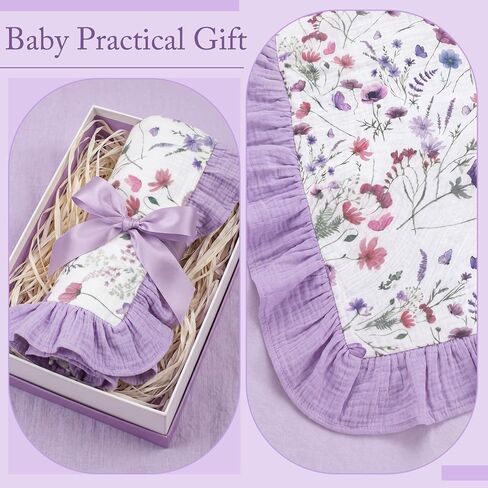 Flounce Muslin Baby Blanket for Girls Boys, 100% Cotton Crib Swaddle Blankets, Blanket for Infant Toddler 40 x 36 Inch Soft and Lightweight Nursery Swaddling Wrap(Floral) in Kuwait