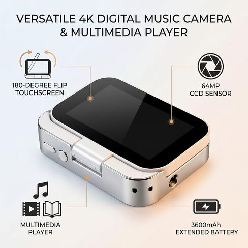 EBTOOLS 4K Digital Music Camera, 64MP Touchscreen Flip Camera with 3 Inch 180 Degree Screen, OTG Connection, 3600mAh Battery, for Selfies Vlogging Photography (Black) in Saudi Arabia