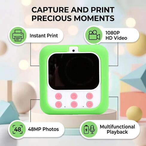 Instant Print Digital Camera for Kids, 48MP 1080P HD Instant Camera with 2.4 Inch Screen, 32GB Memory Card, Cartoon Print for Boys Girls Ages 3-12, Birthday Gift in Kuwait