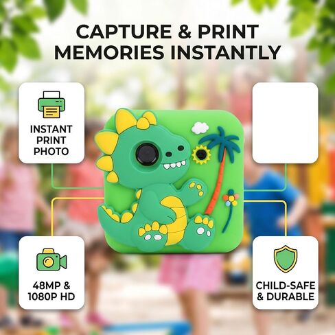 Instant Print Digital Camera for Kids, 48MP 1080P HD Instant Camera with 2.4 Inch Screen, 32GB Memory Card, Cartoon Print for Boys Girls Ages 3-12, Birthday Gift in Kuwait