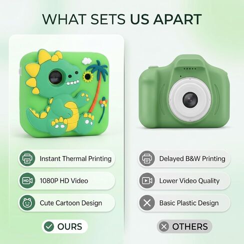 Instant Print Digital Camera for Kids, 48MP 1080P HD Instant Camera with 2.4 Inch Screen, 32GB Memory Card, Cartoon Print for Boys Girls Ages 3-12, Birthday Gift in Kuwait