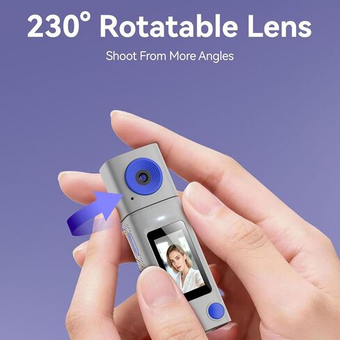 1080P Small Digital Camera, Lipstick Camera with 230 Rotatable Lens, 64MP Photos, 16GB Built in Memory, Portable Keychain Vintage for Selfies, Travel, Outdoor Photography (Light Gray) in Kuwait
