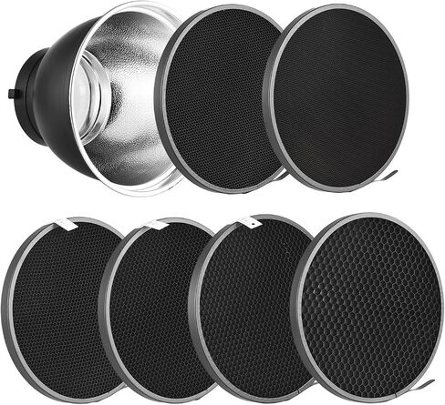 7 Inch Standard Reflector + 6pcs Photography Honeycomb Grid kit 10°/20°/30°/40°/50°/60° Honeycomb Lamp Shade Grid for Bowens Mount Studio Light Strobe Accessory in Kuwait