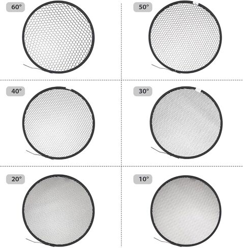 7 Inch Standard Reflector + 6pcs Photography Honeycomb Grid kit 10°/20°/30°/40°/50°/60° Honeycomb Lamp Shade Grid for Bowens Mount Studio Light Strobe Accessory in Kuwait