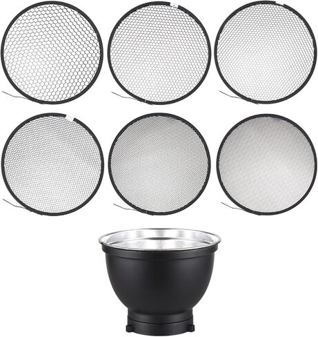 7 Inch Standard Reflector + 6pcs Photography Honeycomb Grid kit 10°/20°/30°/40°/50°/60° Honeycomb Lamp Shade Grid for Bowens Mount Studio Light Strobe Accessory in Kuwait