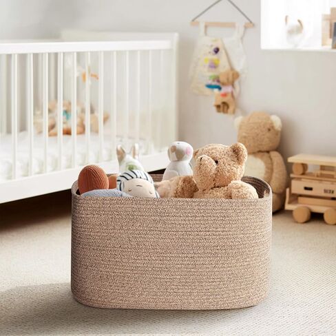 Large Storage Basket for Blankets, 75L Woven Blanket Storage for Living Room, Cotton Rope Baskets for Organizing, Kids Dog Toy Bin Box, Rectangle Pillow Holder Organizer, 22"x17"x12" in Kuwait