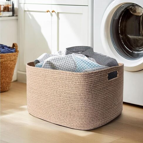 Large Storage Basket for Blankets, 75L Woven Blanket Storage for Living Room, Cotton Rope Baskets for Organizing, Kids Dog Toy Bin Box, Rectangle Pillow Holder Organizer, 22"x17"x12" in Kuwait
