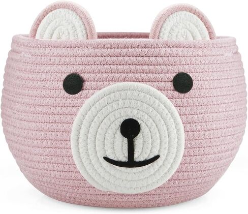 PandaEar Cotton Rope Baby Basket, Baby Gift Basket Nursery Laundry Organizer with Cute Bear Design for Storage Infant Newborn Essentials, Diaper Caddy with Handle (Pink) in Kuwait