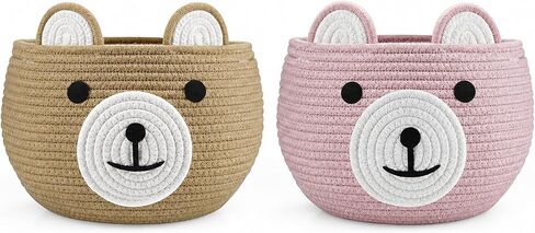 PandaEar Cotton Rope Baby Basket, Baby Gift Basket Nursery Laundry Organizer with Cute Bear Design for Storage Infant Newborn Essentials, Diaper Caddy with Handle (Brown) in Saudi Arabia