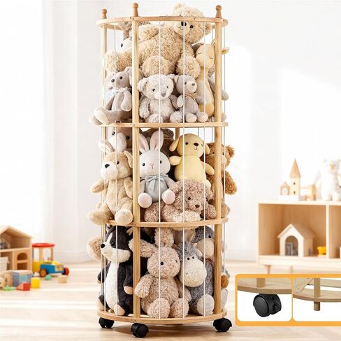 Stuffed Animal Zoo Storage Large Wooden Stuffed Animal Holder&Toy Organizer,54"Plush Storage for Kids Playroom Bedroom,with Optional Wheels or Fixed Base,Decor Display Corner Round in Kuwait
