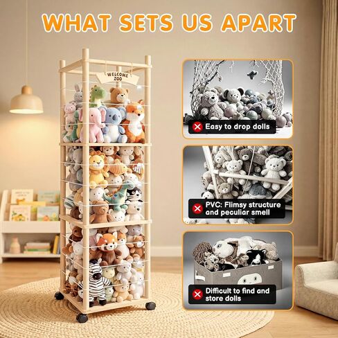 TOOGE Stuffed Animal Storage, Toy Organizer and Plushies Storage Wooden Holder Zoo for Playrooms, Bedrooms & Nursery in Kuwait