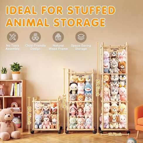 TOOGE Stuffed Animal Storage, Toy Organizer and Plushies Storage Wooden Holder Zoo for Playrooms, Bedrooms & Nursery in Kuwait