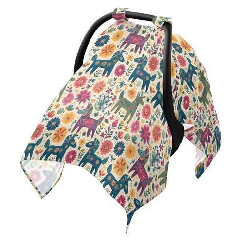 Colorful Dala Horse Floral Car Seat Cover Baby, Carseat Canopy Cover for Girl Boy, Breathable Baby Carrier Cover Stroller Sun Shade Universal Fit Breastfeeding Cover in Kuwait