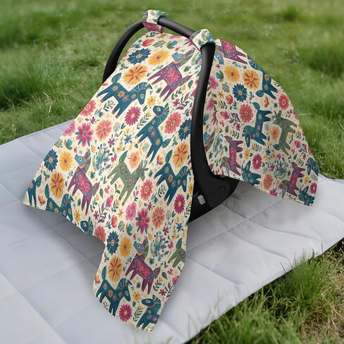 Colorful Dala Horse Floral Car Seat Cover Baby, Carseat Canopy Cover for Girl Boy, Breathable Baby Carrier Cover Stroller Sun Shade Universal Fit Breastfeeding Cover in Kuwait