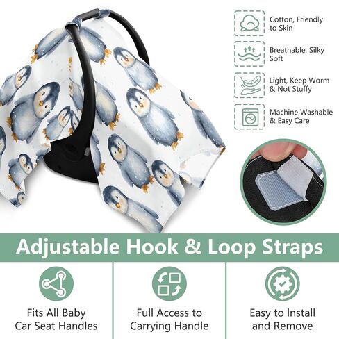 Winter Penguin Car Seat Cover Baby, Carseat Canopy Cover for Girl Boy, Breathable Baby Carrier Cover Stroller Sun Shade Universal Fit Breastfeeding Cover in Kuwait