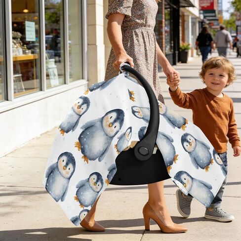 Winter Penguin Car Seat Cover Baby, Carseat Canopy Cover for Girl Boy, Breathable Baby Carrier Cover Stroller Sun Shade Universal Fit Breastfeeding Cover in Kuwait