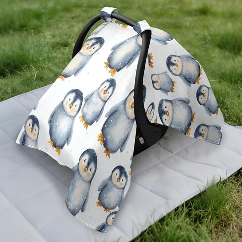 Winter Penguin Car Seat Cover Baby, Carseat Canopy Cover for Girl Boy, Breathable Baby Carrier Cover Stroller Sun Shade Universal Fit Breastfeeding Cover in Kuwait
