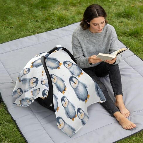 Winter Penguin Car Seat Cover Baby, Carseat Canopy Cover for Girl Boy, Breathable Baby Carrier Cover Stroller Sun Shade Universal Fit Breastfeeding Cover in Kuwait